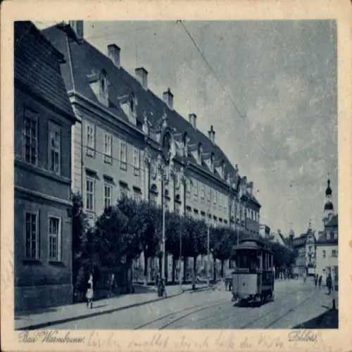Ak Cieplice Śląskie Zdrój Bad Warmbrunn Riesengebirge Schlesien, Schloss, Straßenbahn