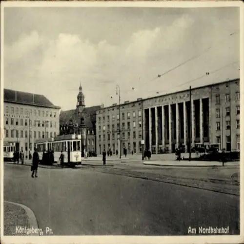 Ak Kaliningrad Königsberg Ostpreußen, Nordbahnhof, Straßenbahnen