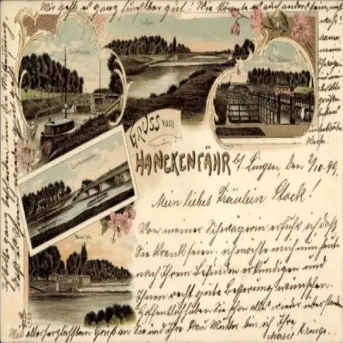 Litho Lingen im Emsland, Hanekenfähr, Neue Schleuse, Brücke, Teilansichten