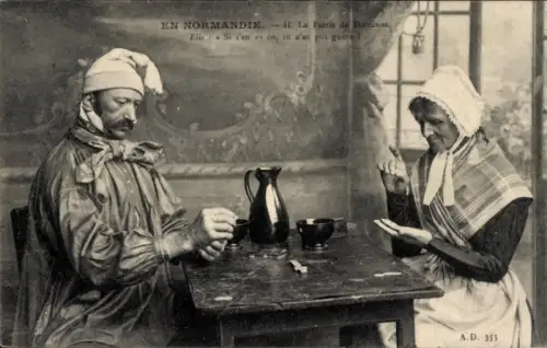 CPA En Normandie, La Partie de Dominos