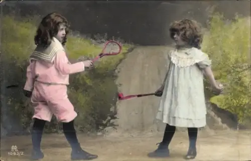 Ak Kinder beim Spielen, Federball