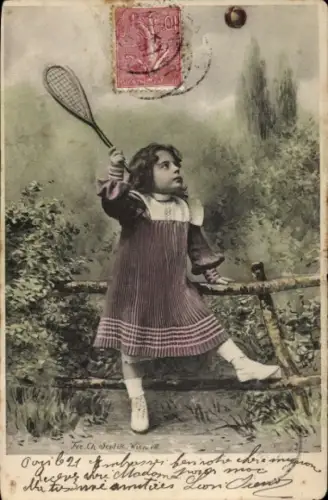 Ak Mädchen beim Tennisspielen