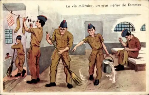 Künstler Ak Humour militaire, La vie militaire, un vrai métier de femmes