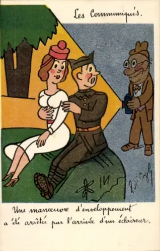 Künstler Ak Liebespaar, Soldat mit Frau, Mann mit Fotoapparat