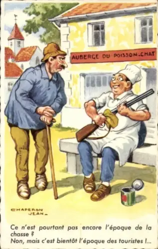 Künstler Ak Chaperon, Jean, Bäcker mit Gewehr, Jagd, Humor