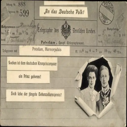 Ak Kronprinz Wilhelm, Kronprinzessin Cecilie, Telegraphie des Deutschen Reiches