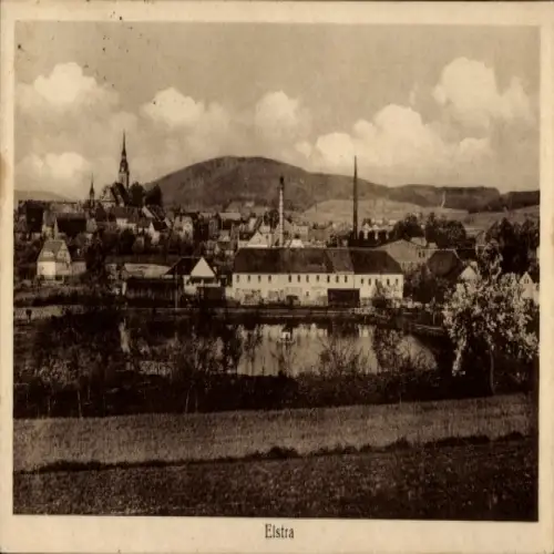Ak Elstra in der Oberlausitz Sachsen, Ansicht von  Gebäuden, Kirche, Landschaft, Gewässer