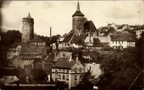 Ak Bautzen in der Oberlausitz,  Wasserkunst, Michaeliskirche, Türme, Stadtarchitektur