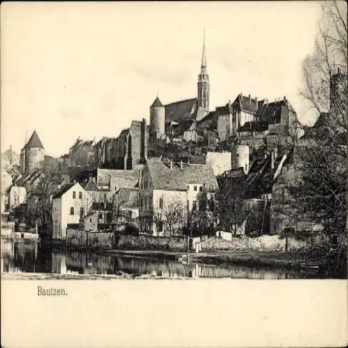 Ak Bautzen in der Oberlausitz, Stadtansicht   Architektur, Kirche, Fluss