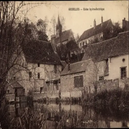 Ak Griselles Loiret, Usine hydro-électrique, Wasserwerk,  Architektur, ländliche Landschaft