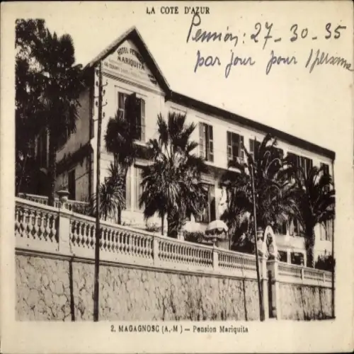 Ak Magagnosc Alpes Maritimes, Hotel Pension Mariquita, Palmen, Côte d'Azur