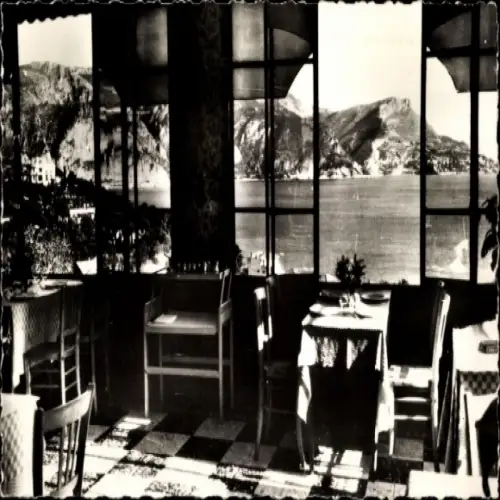 Ak Saint Jean Cap Ferrat Alpes Maritimes, Restaurant mit Panorama, Meerblick, Berge, Tische, Stüh
