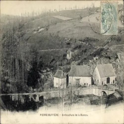 Ak Pierre Buffière Haute Vienne, Embauchure de la Blanzou