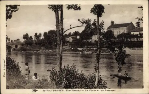 Ak Saint Victurnien Haute Vienne, La Peche et les Laveuses