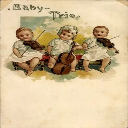 Litho musizierendes Baby Trio, Geigen