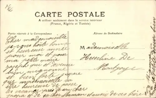 Ak Frohes Neujahr, Frau im Korb sitzend, 1904