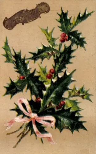 Präge Ak Frohe Weihnachten, Stechpalme