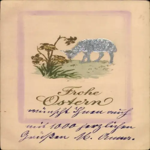 Präge Ak Frohe Ostern, Lamm auf der Wiese