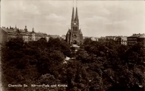 Ak Chemnitz in Sachsen, Körner-Platz, Kirche, Stadtansicht