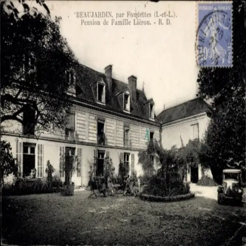 Ak Fondettes Indre et Loire, 'BEAUJARDIN, Pension de Famille Liéron, Herrenhaus, Auto, Garten