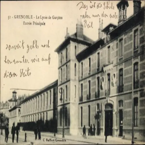Ak Grenoble Isère, Lycée de Garçons, große Schulgebäude, Hauptportal, C Baffert Grenoble