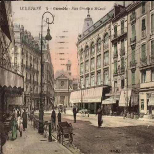 Ak Grenoble Isère, Stadtansicht, Platz Grenelle, Straßenleben, Menschen, Architektur