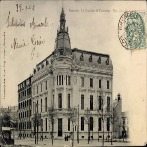 Ak Grenoble Isère, Die Chambre de Commerce, Gebäude,  Architektur, Bäume, Straße