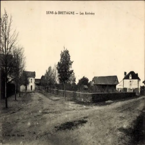 Ak Sens de Bretagne Ille-et-Vilaine, Straße, Häuser, Bäume, ländliche Szenerie,  