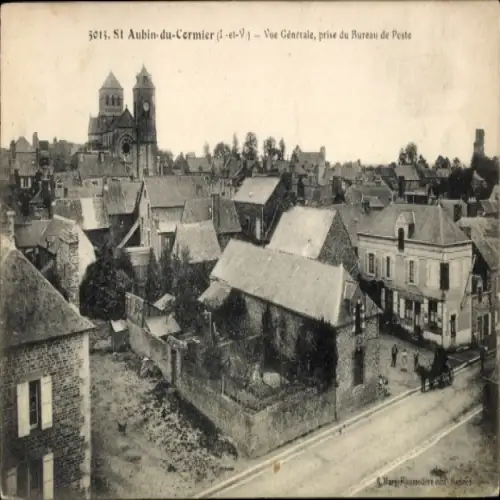 Ak Saint Aubin sur Cormier Ille et Vilaine, Vue generale, prise du Bureau de Poste