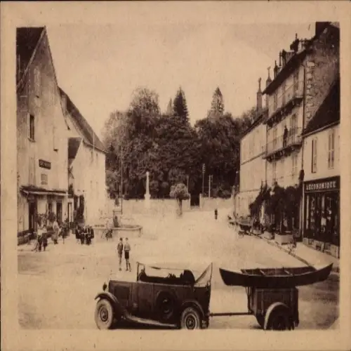 Ak Clairvaux les Lacs Jura, Partie am Platz, Café Parisien, voiture