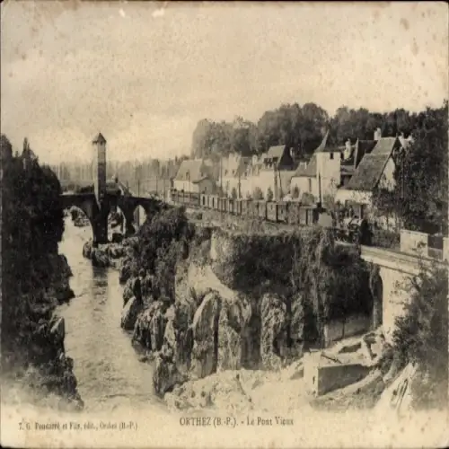Ak Orthez Pyrénées Atlantiques, Le Pont Vieux, Wasser, Brücke, Stadtansicht, Häuser