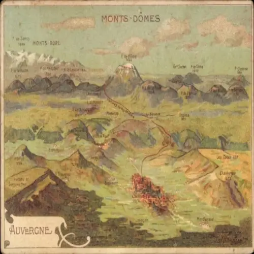 Ak La Celle Auvergne Puy de Dôme, Monts Dore, Landschaftsansicht, zurückhaltende Farbgebung, Zeic
