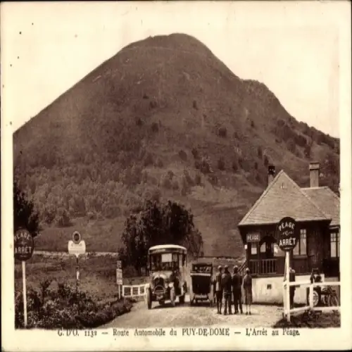 CPA Puy de Dôme, Arret au Péage, Route Automobile