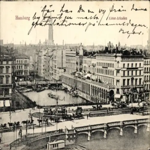 Ak Hamburg Mitte Altstadt, Ansicht von Alster-Arkaden, Stadtansicht,  Gebäude, Stadtleben