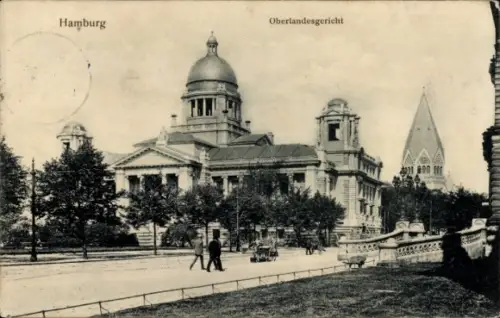 Ak Hamburg Mitte Altstadt, Oberlandesgericht,  Architektur, Menschen, Bäume
