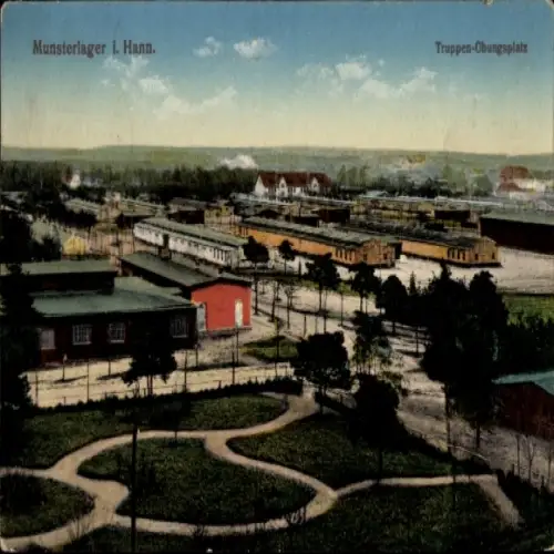 Ak Münster in Westfalen, Truppen-Übungsplatz, farbige Ansicht, Gebäude, Landschaft