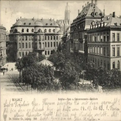 Ak Mainz am Rhein, Schiller-Platz, Regierungsgebäude,  Architektur, Poststempel
