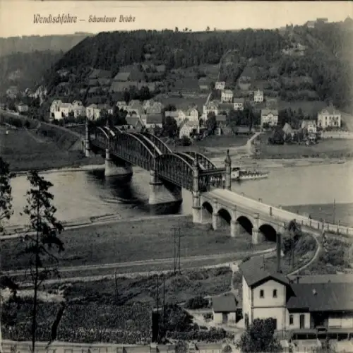 Ak Wendischfähre an der Elbe Rathmannsdorf Sachsen, Schandauer Brücke