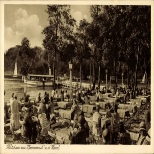 Ak Berlin Zehlendorf Wannsee, Pfaueninsel, Wirtshaus zur  Havel, Gartenlokal,  Szenerie