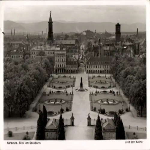 Ak Karlsruhe in Baden, Stadtansicht  Schloßturm,  Architektur, Rolf Kellner