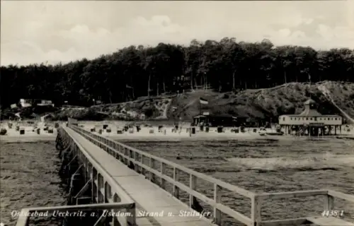 Ak Ostseebad Ückeritz auf Usedom, Bilder von Strand und Steilufer, Pier, Ostseebad Ueckeritz