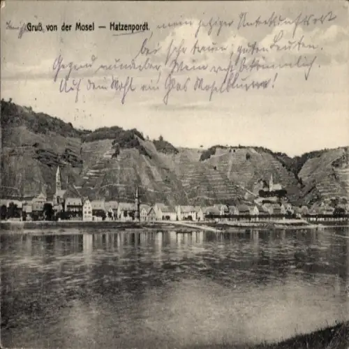 Ak Hatzenpordt, Blick auf den Fluß Mosel, Ortspartie