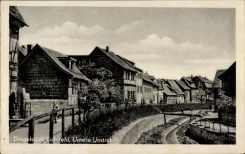 Ak Dingelstädt im Eichsfeld Thüringen, Blick auf Straßen und Häuser, Untere Unstrut, schwarz-weiß