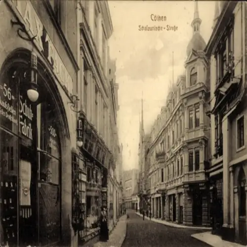 Ak Cöthen Köthen in Anhalt, Straße mit n Gebäuden, Schuhfabrik, Stadtansicht, 