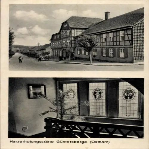 Ak Güntersberge Harzgerode am Harz, Harzerholungsstätte, alte Fachwerkhäuser, Straße, Natur