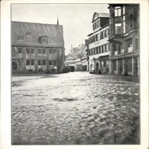 Ak Quedlinburg im Harz, Hochwasser der Bode 1925, Marktplatz, Rathaus, Ratsweinkeller