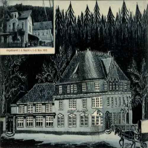 Ak Neumühle an der Elster Greiz in Thüringen, Gasthof Neumühle, abgebrannt 1913