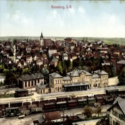 Ak Ronneburg in Thüringen, Panorama, Bahnhof