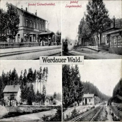 Ak Teichwolframsdorf in Thüringen, Bahnhöfe im Werdauer Wald, Bahnhof Langenbernsdorf