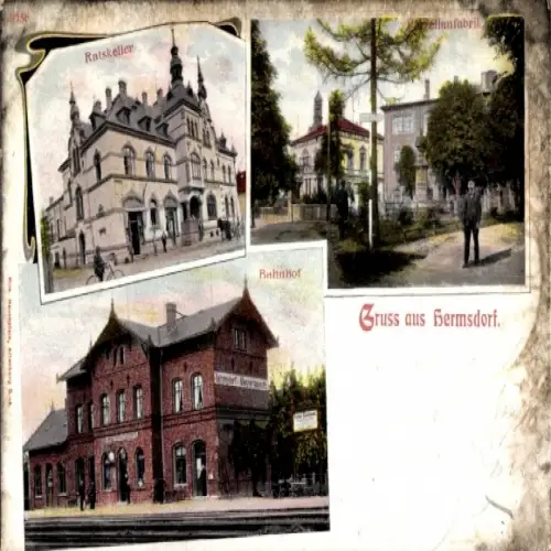 Ak Hermsdorf in Thüringen, Ratskeller, Bahnhof Gleisseite, Porzellanfabrik